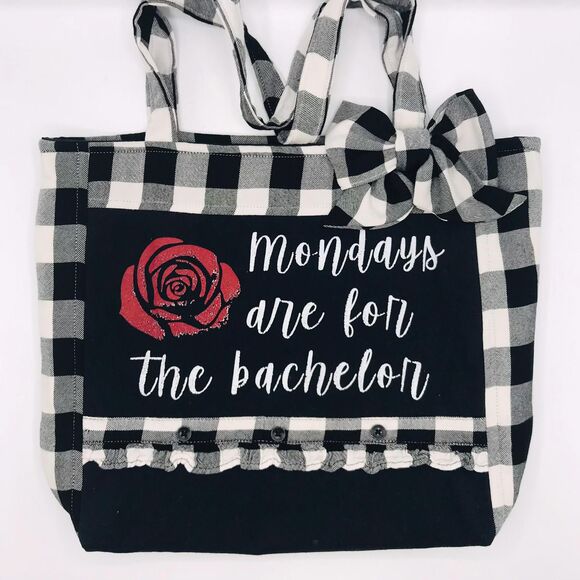 Handmade Tote Bag: Repurposed, Mondays are for the Bachelor Black White Red - Picture 1 of 8